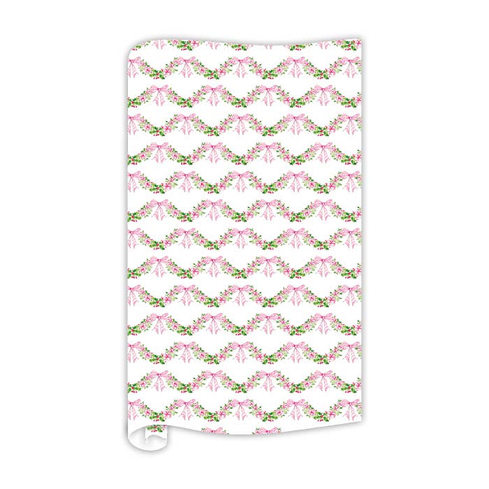 Pink Floral and Holly Swag Pattern Wrapping Paper for wholesale by RosanneBeck Collections