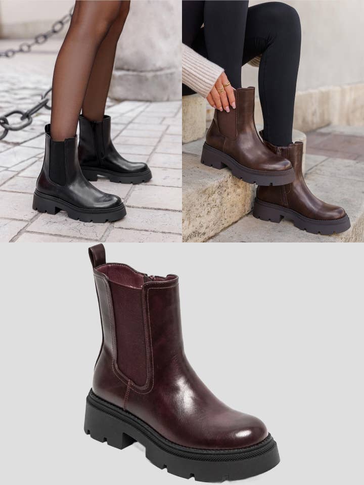 No Doubt Shoes - Wholesale Chelsea Boots - Women's - FAUX LEATHER CHELSEA BOOTS WITH CHUNKY OUTSOLE0