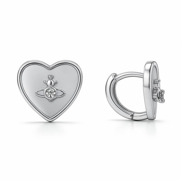 White Gold Plated Heart Huggie Earrings, 1.2 × 1.3 cm for wholesale by Sedy Jewelry