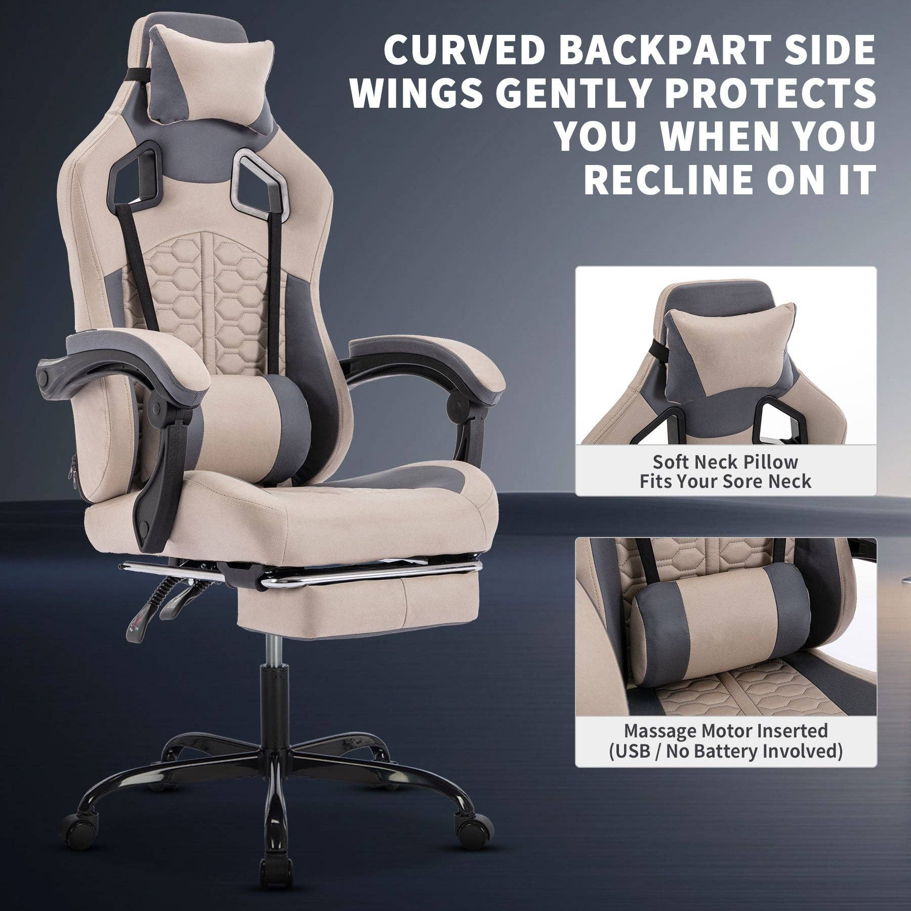 39F Inc. - Wholesale Chair - 300LBS Gaming Chair w/Massage (Black/Grey)12
