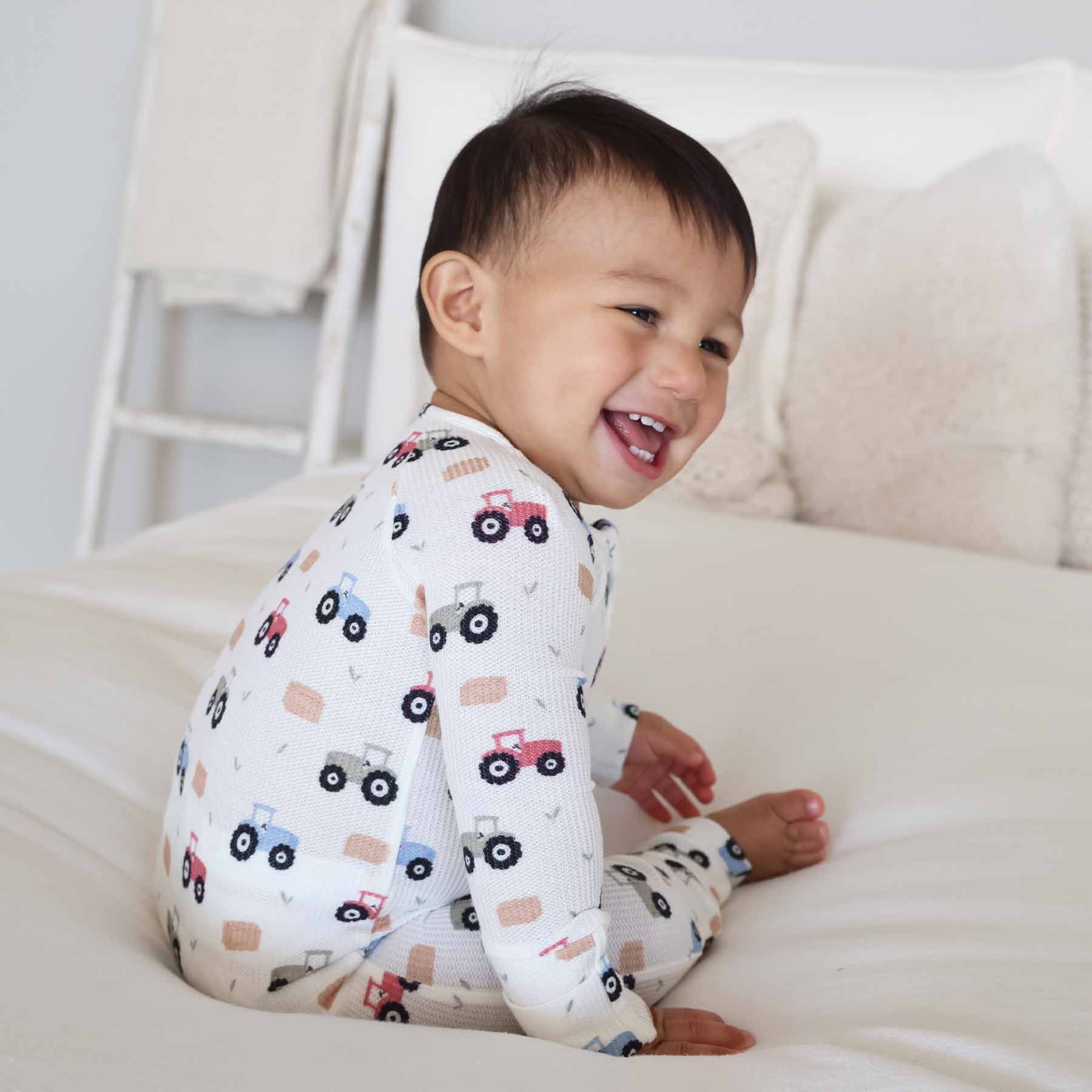 Caden Lane - Wholesale Jumpsuit - Baby - Little Farmer Bamboo Waffle Convertible Zip Romper12