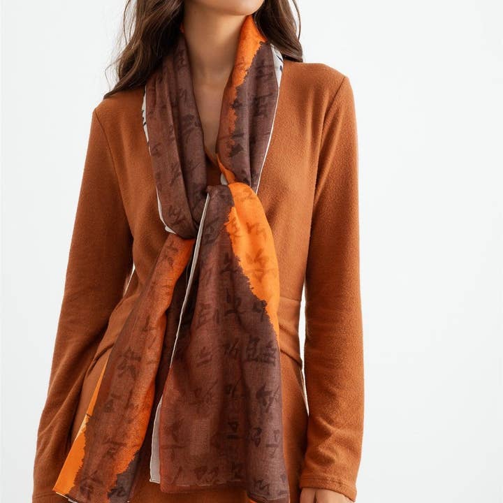 Orange Hangul Stylish Design Korean Languages Scarf for wholesale on Faire5