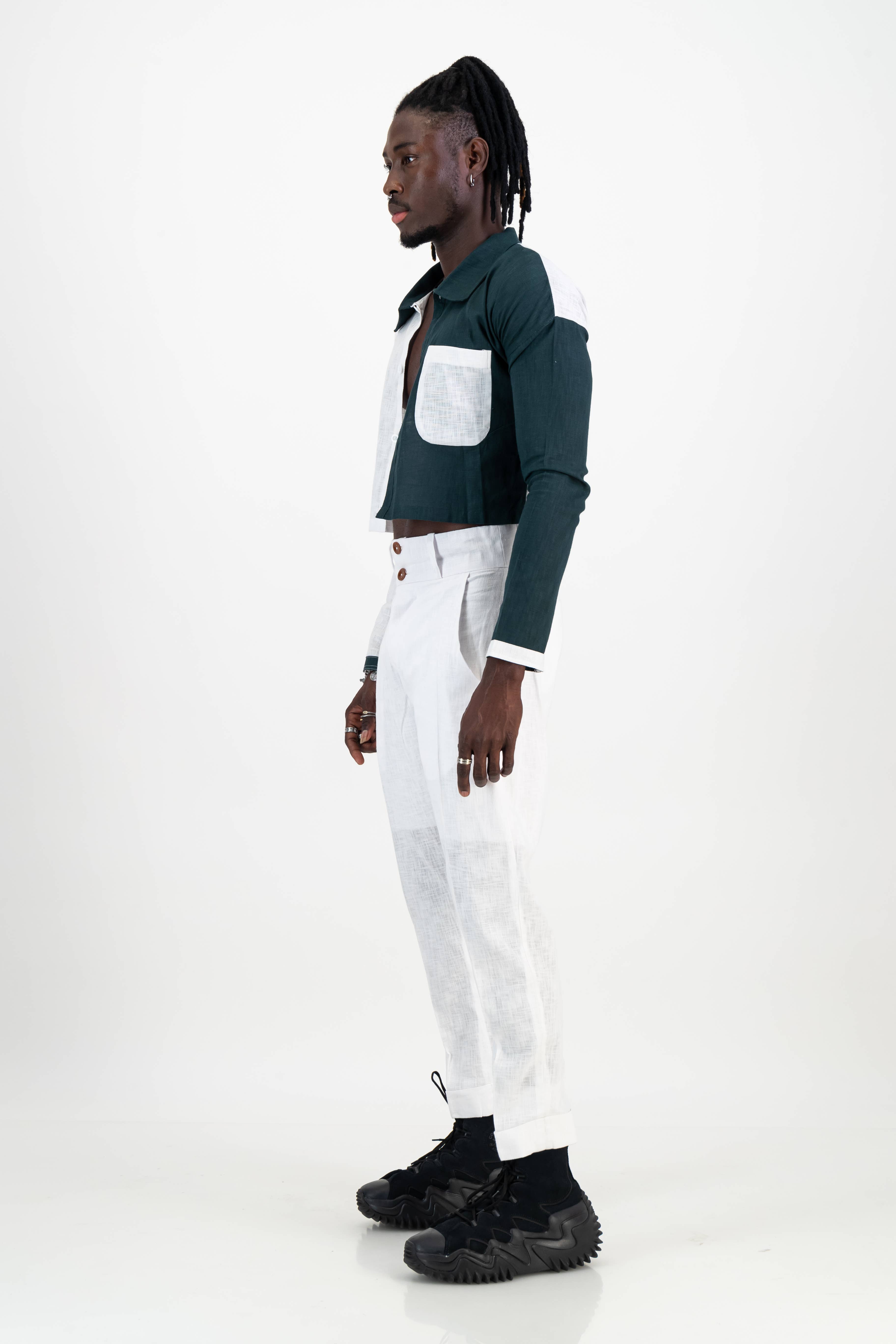 White and Green Unisex Linen Crop Top for wholesale on Faire3