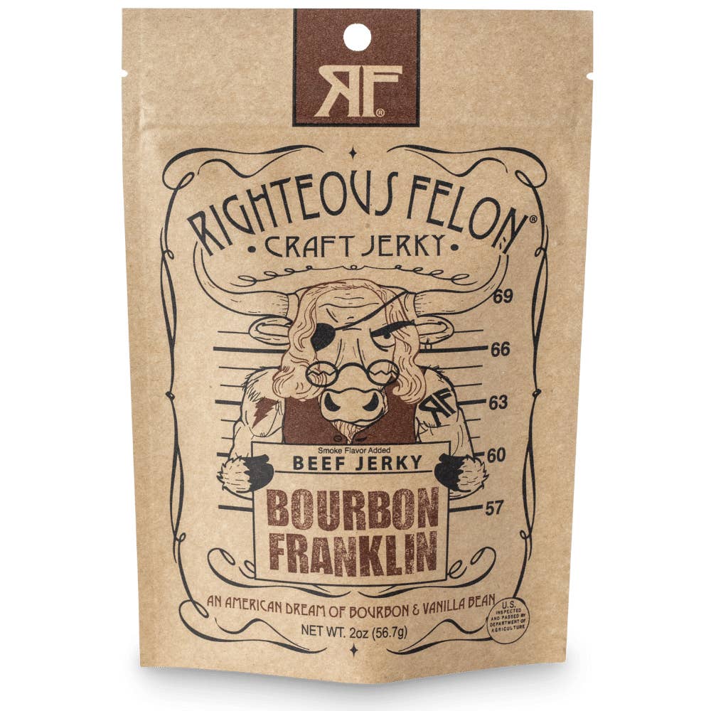 Righteous Felon Craft Jerky - Vente Viande séchée - Righteous Felon Bourbon Franklin Beef Jerky 57g