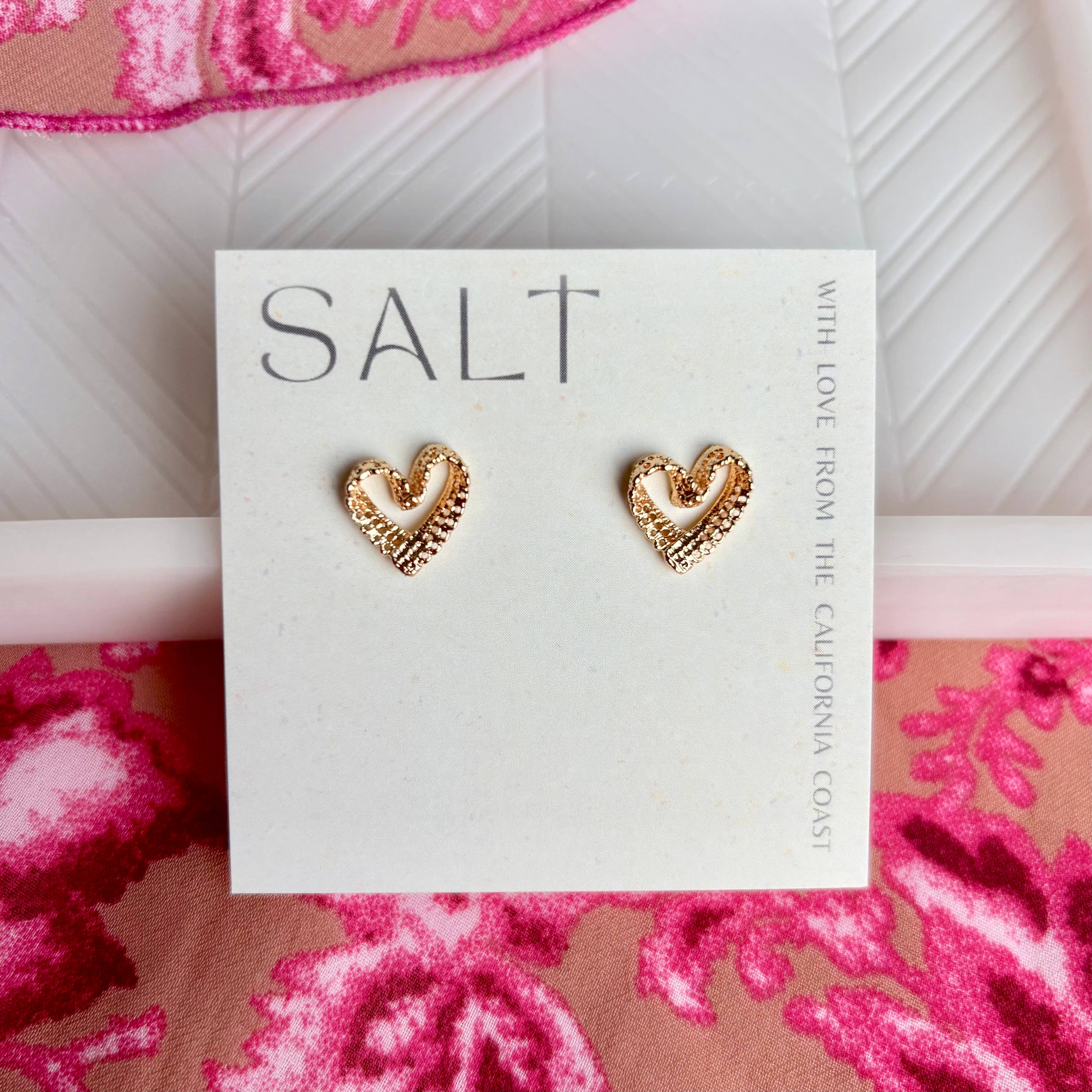 SALT by Sarah Curtis - Wholesale Stud/Post Earrings - LACY HEART STUDS | 18k gold | dainty earrings