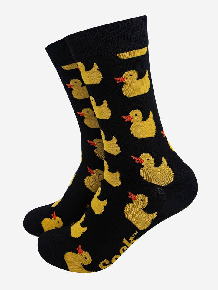 Men's Bamboo Socks - Black, Rubber Ducks for wholesale by Sock Talk