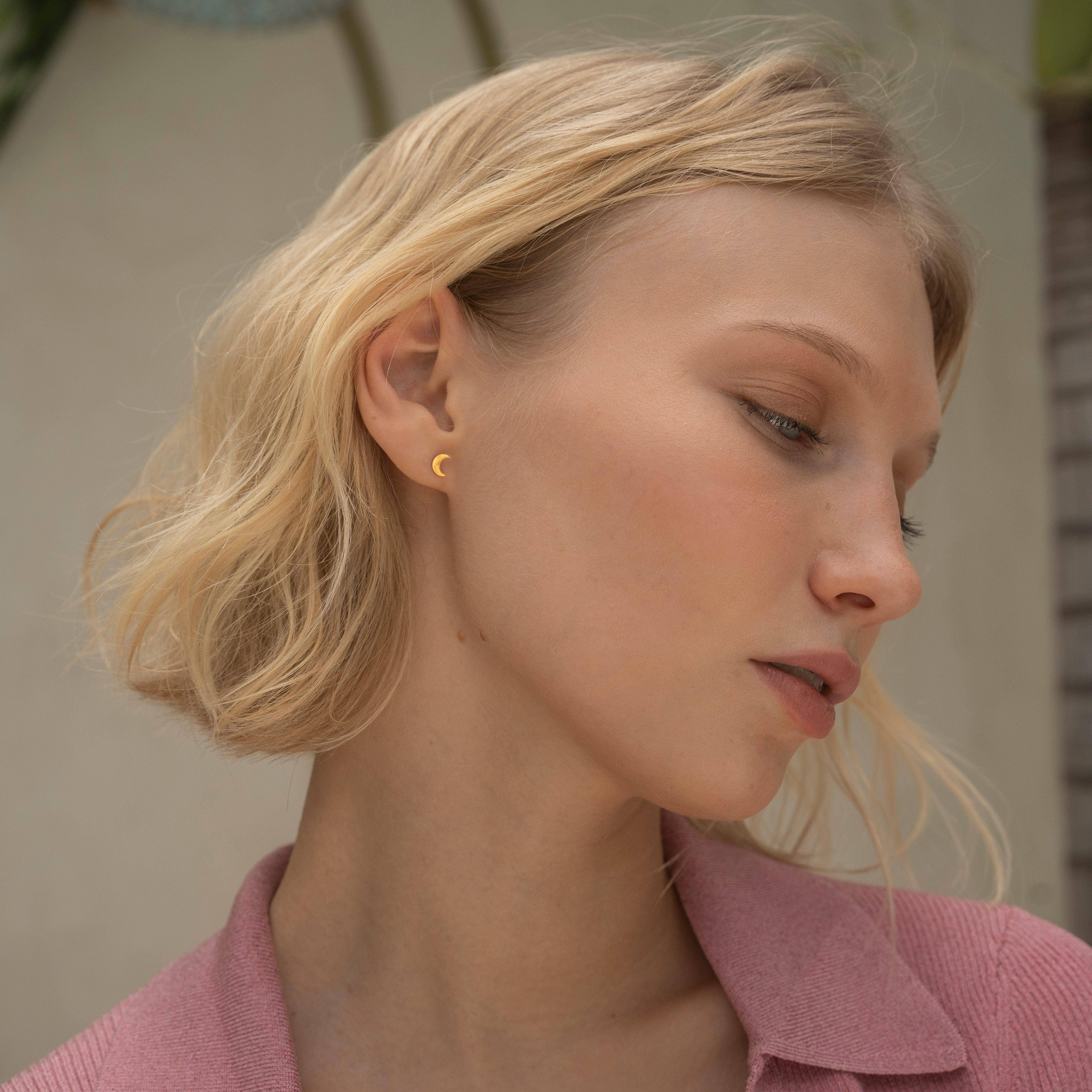 Made By Nami - Wholesale Stud/Post Earrings - Moon Stud Earrings | Gold3