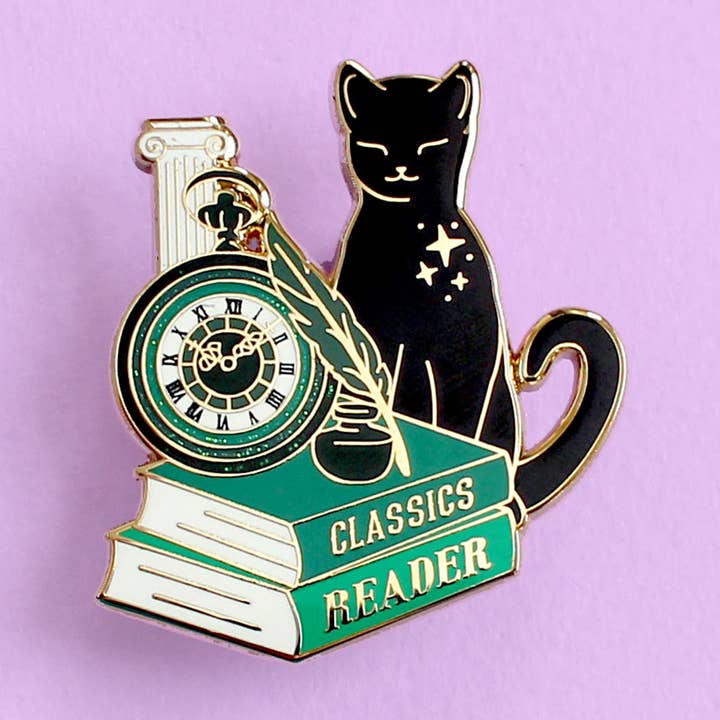 Classics Reader Cat Enamel Pin for wholesale by Glitter Punk