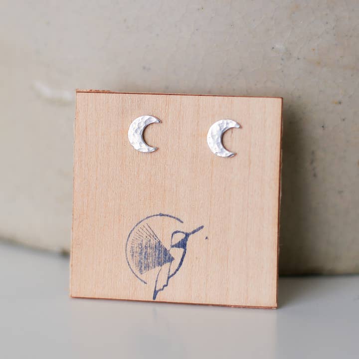Sterling Silver Moon Studs for wholesale by Buzzing Bird Studios, LLC