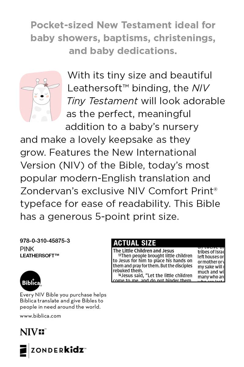 HarperCollins Christian Publishing - Wholesale Religion Book - NIV Tiny Testament Bible, New Testament Leathersoft Pink12