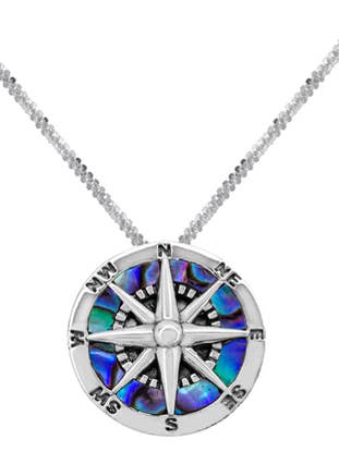 Collar rosa brújula de plata de ley con abulón para venta al por mayor de Noa Kai