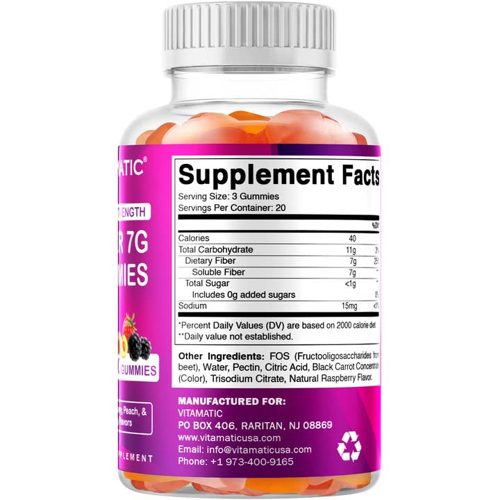 Vitamatic – wholesale Oral supplement/vitamin – Vitamatic Prebiotic Fiber Gummies for Adults - 7G Fiber