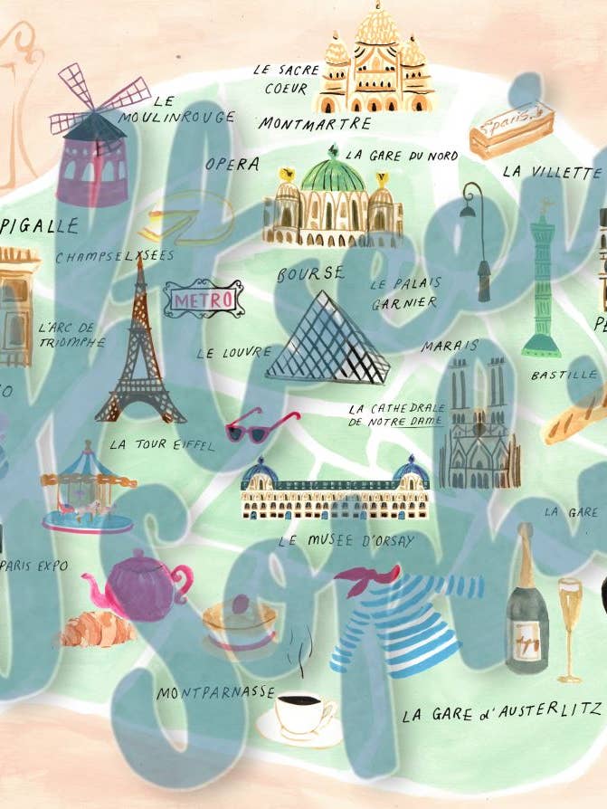 Sightseeing Sophie Paris Kartenkunst Druck für Kinder – 12x18" für den Großhandel von Sightseeing Sophie Series