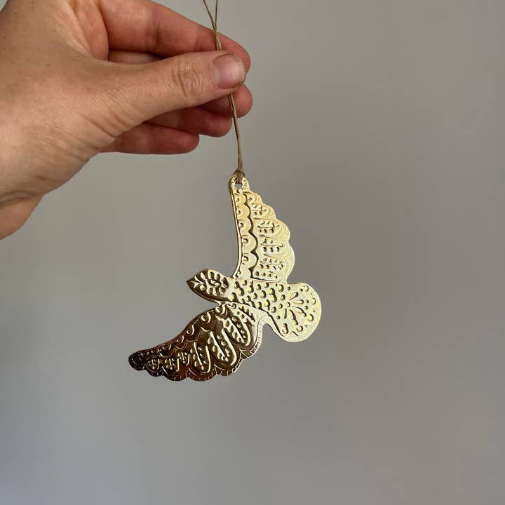 THE LITTLE PRESS - Wholesale Ornament - Dove - Faux-tin Ornament - Gold2