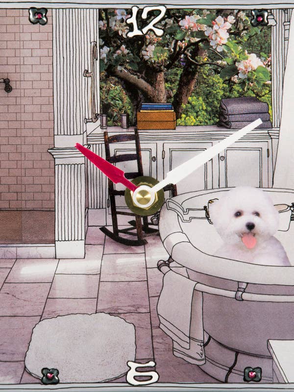 Bichon Frise in het bad, collageklok voor wholesale door Lea Alboher