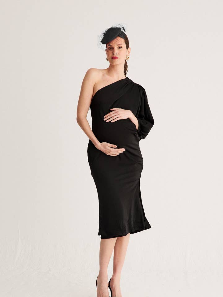 Mindy Noir Midi Kleid ·Schwanger· für den Großhandel von Bruna