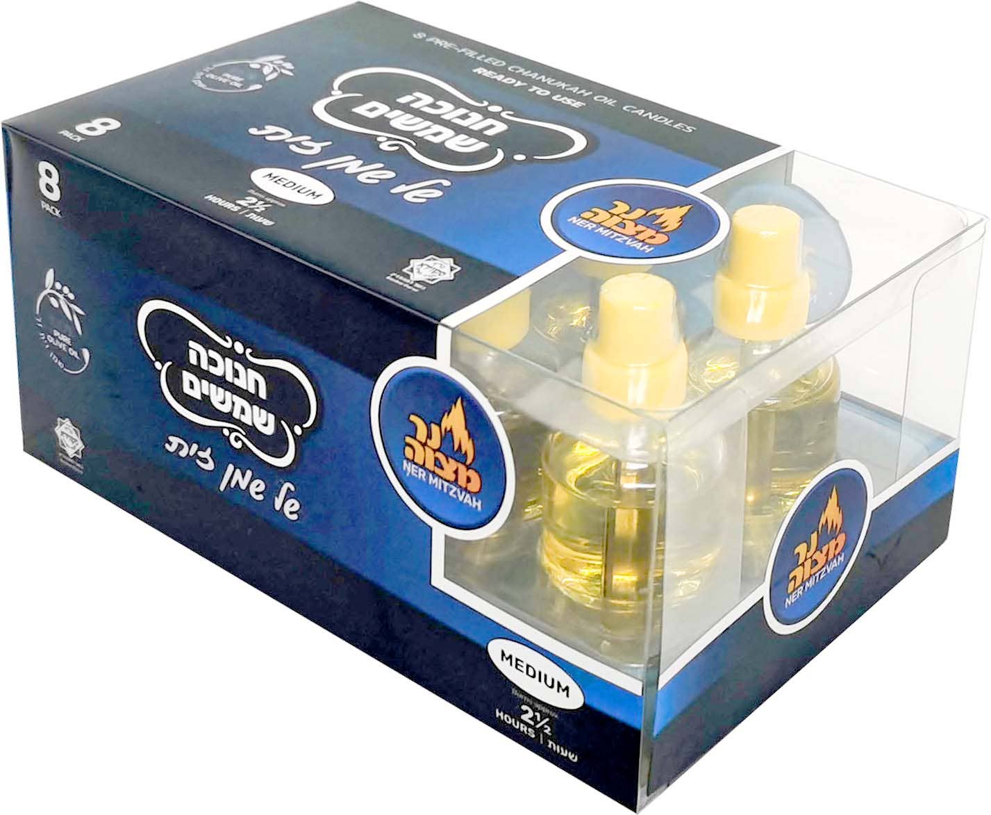 Ner Mitzvah - Wholesale Tapered candle/candlestick - Olive Oil Shamoshim - Med - 8 Pack