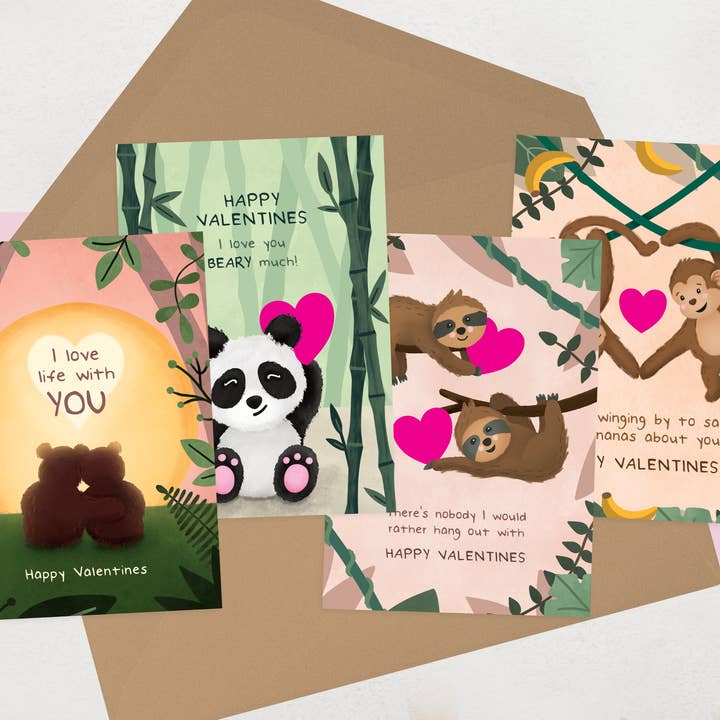 Cartes de Saint-Valentin en forme d'animaux mignons, carte de Saint-Valentin illustrée pour la vente par OCD Greeting Cards