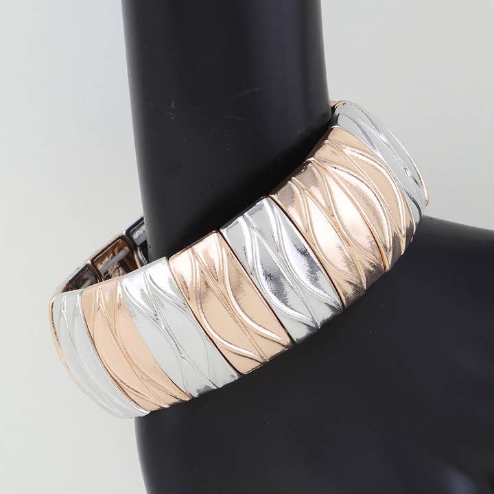 Detta tvåfärgade vågmönstrade manschettarmband för wholesale av 3AM BY H&D ACCESSORIES