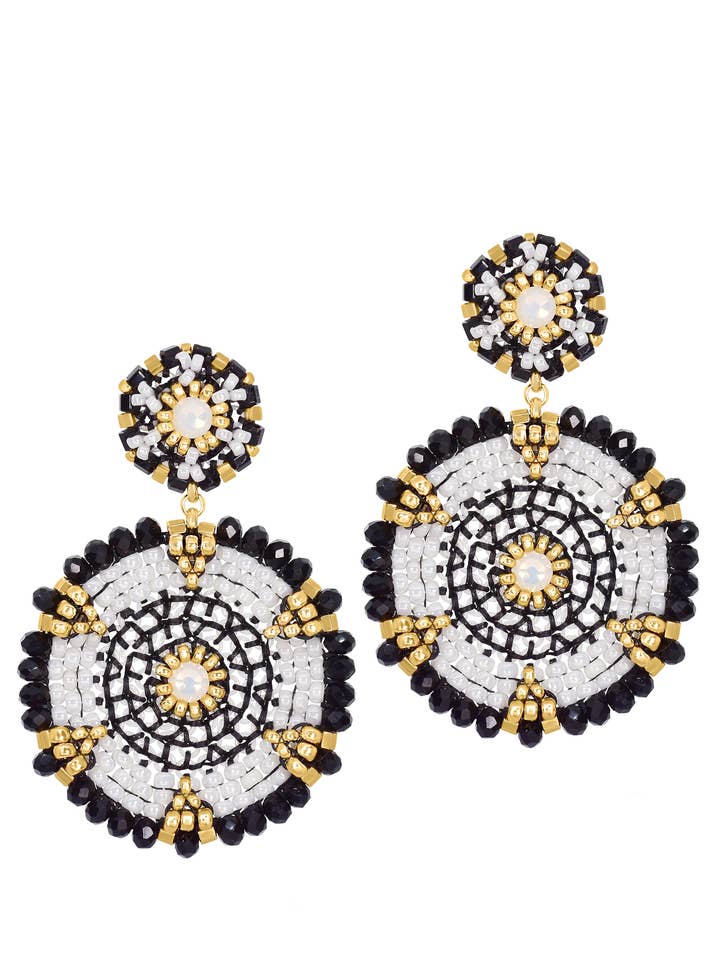 Double Circle Earring in Black, Gold and White, Style E24824 for wholesale by Miguel Ases