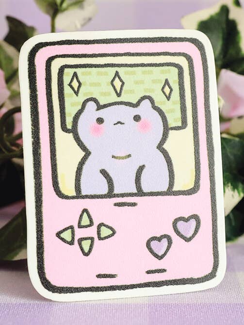 Sød videospil håndholdt kat vinyl klistermærke for engroshandel hos Cozi Mochi