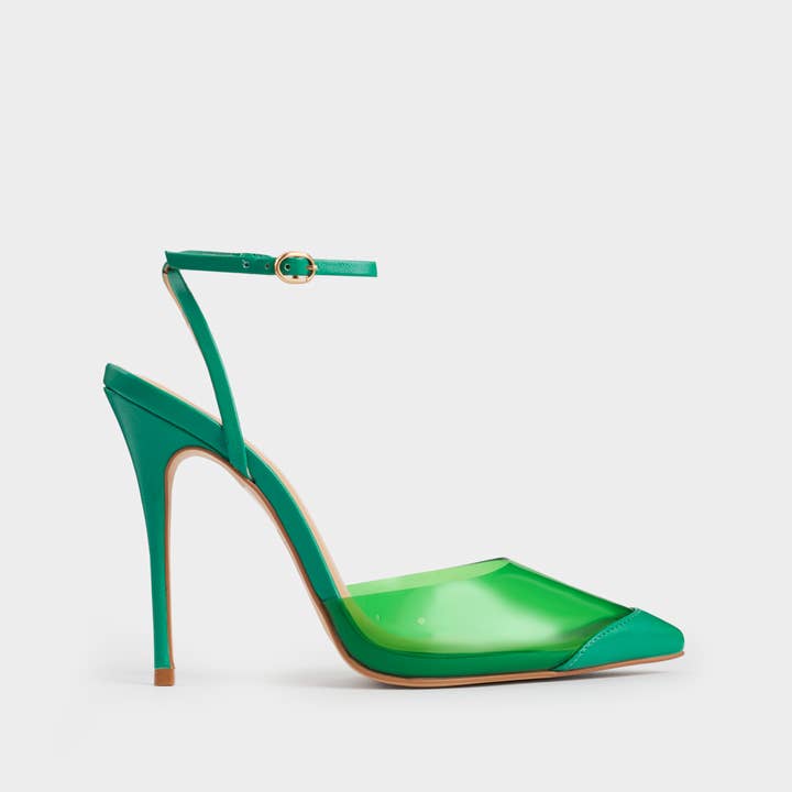 Décolleté verdi Ariel in pelle con dettagli in vinile per la vendita all'ingrosso da parte di Omais