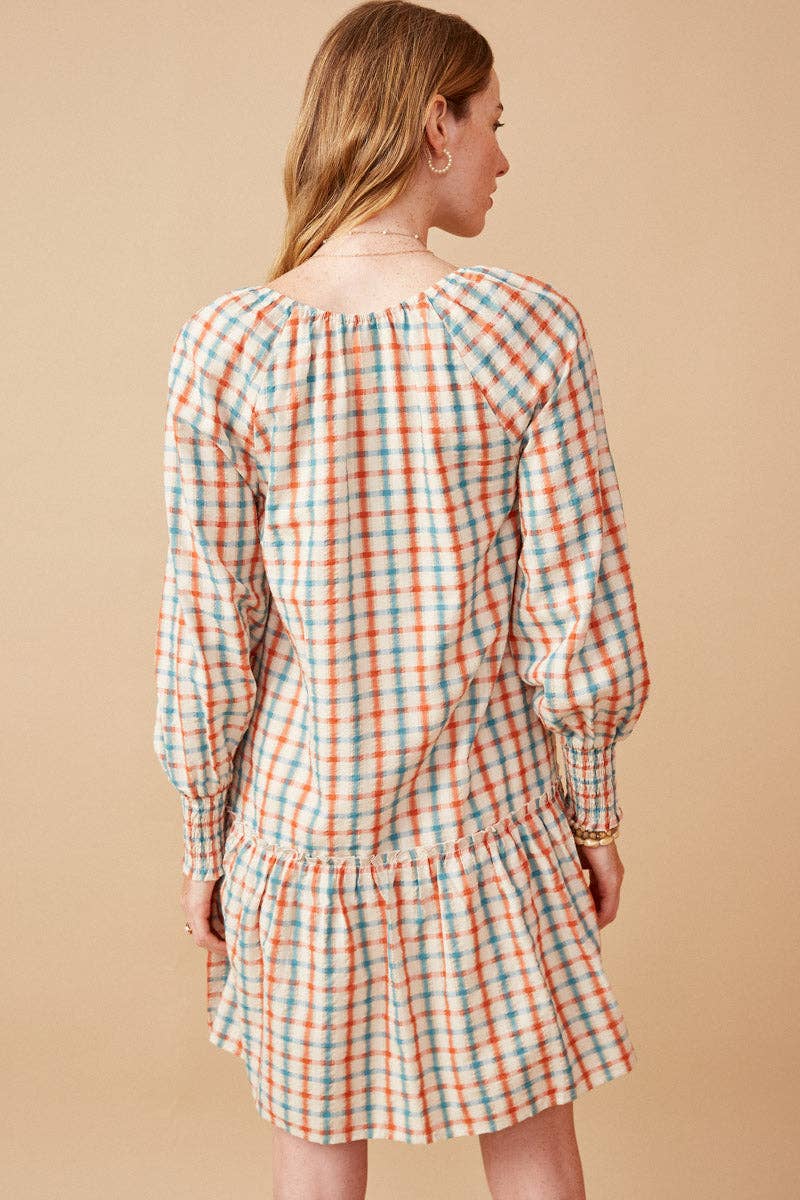 Rust Mix Womens Linen Blend Textured Smock Cuff Dress for wholesale on Faire4