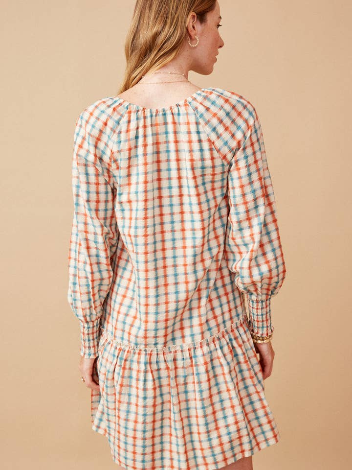 Rust Mix Womens Linen Blend Textured Smock Cuff Dress for wholesale on Faire4