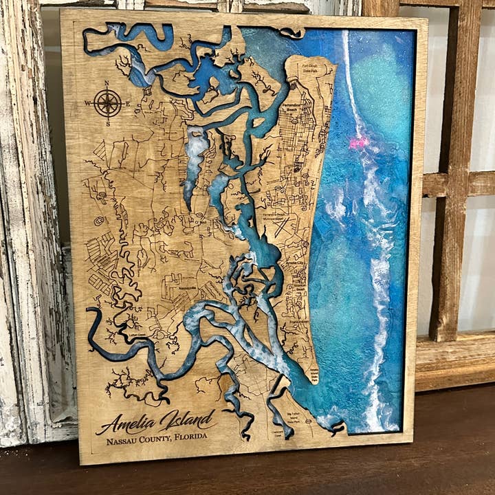 Amelia Island Map Epoxy Poured Sign P2058 for wholesale by Paisley Grace Makery