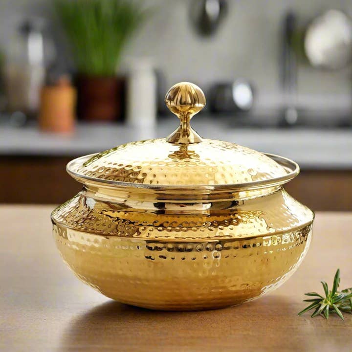 Conjunto de Handi Punjabi com Revestimento de Estanho no Interior | Utensílios de Cozinha em Latão Puro por atacado de SAMA Homes