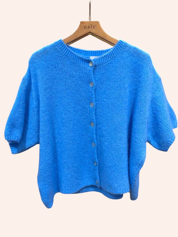 Cardigan corto con collo rotondo e maniche corte in lana mohair di capra per la vendita all'ingrosso da parte di NAÏS PARIS