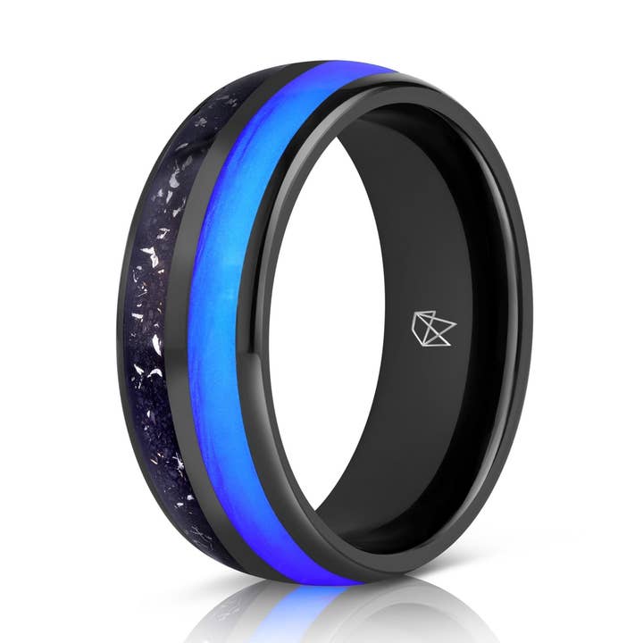 Black Tungsten Ring - Blue Glow & Real Meteorite for wholesale by EMBR
