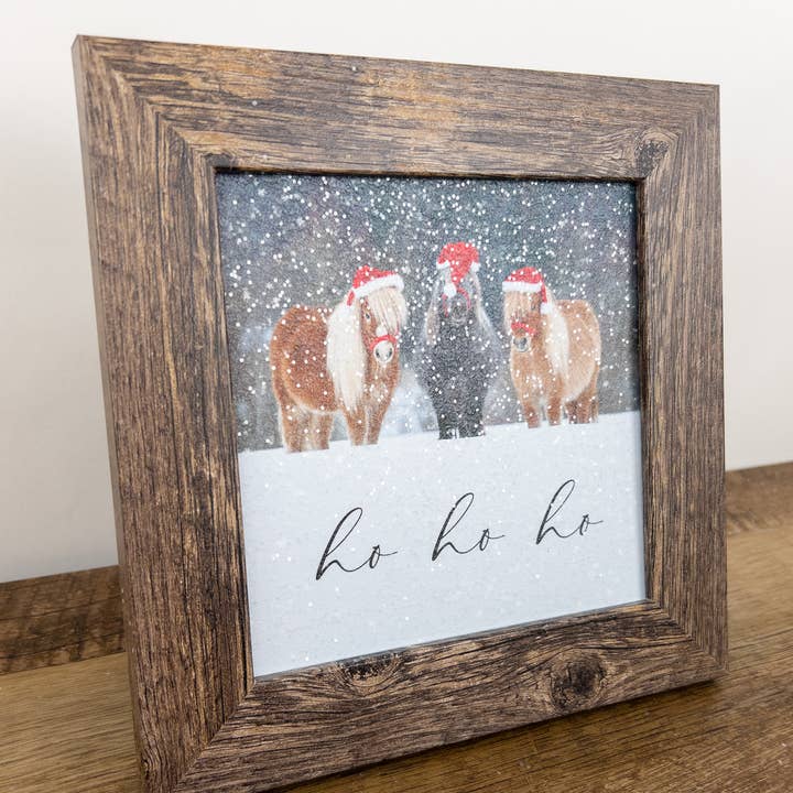 Summer Snow Art - Vente Art mural pour les fêtes - Photo d'art du père Noël en forme de poney de Noël Ho Ho Ho2