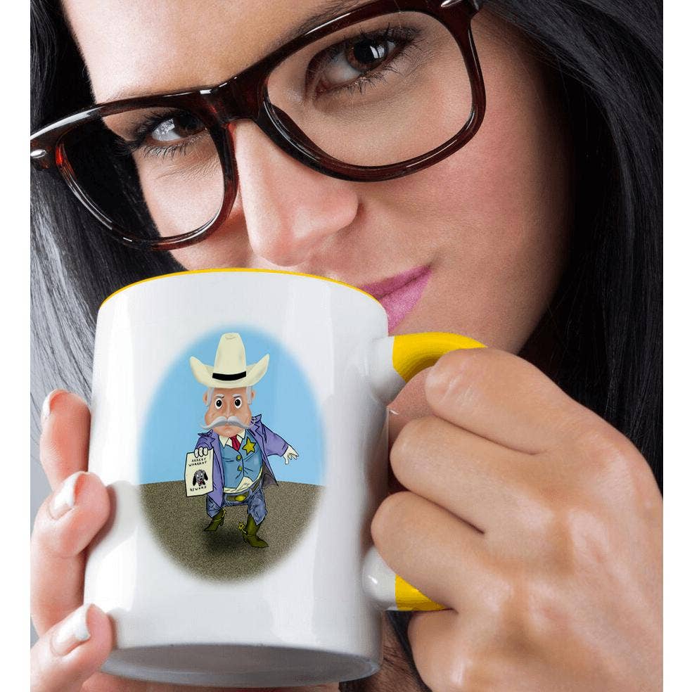 3dRose - Wholesale Coffee Mug - 3dRose, A new Sheriff in town. Cartoon old west sheriff with arrest warrant, Mug1