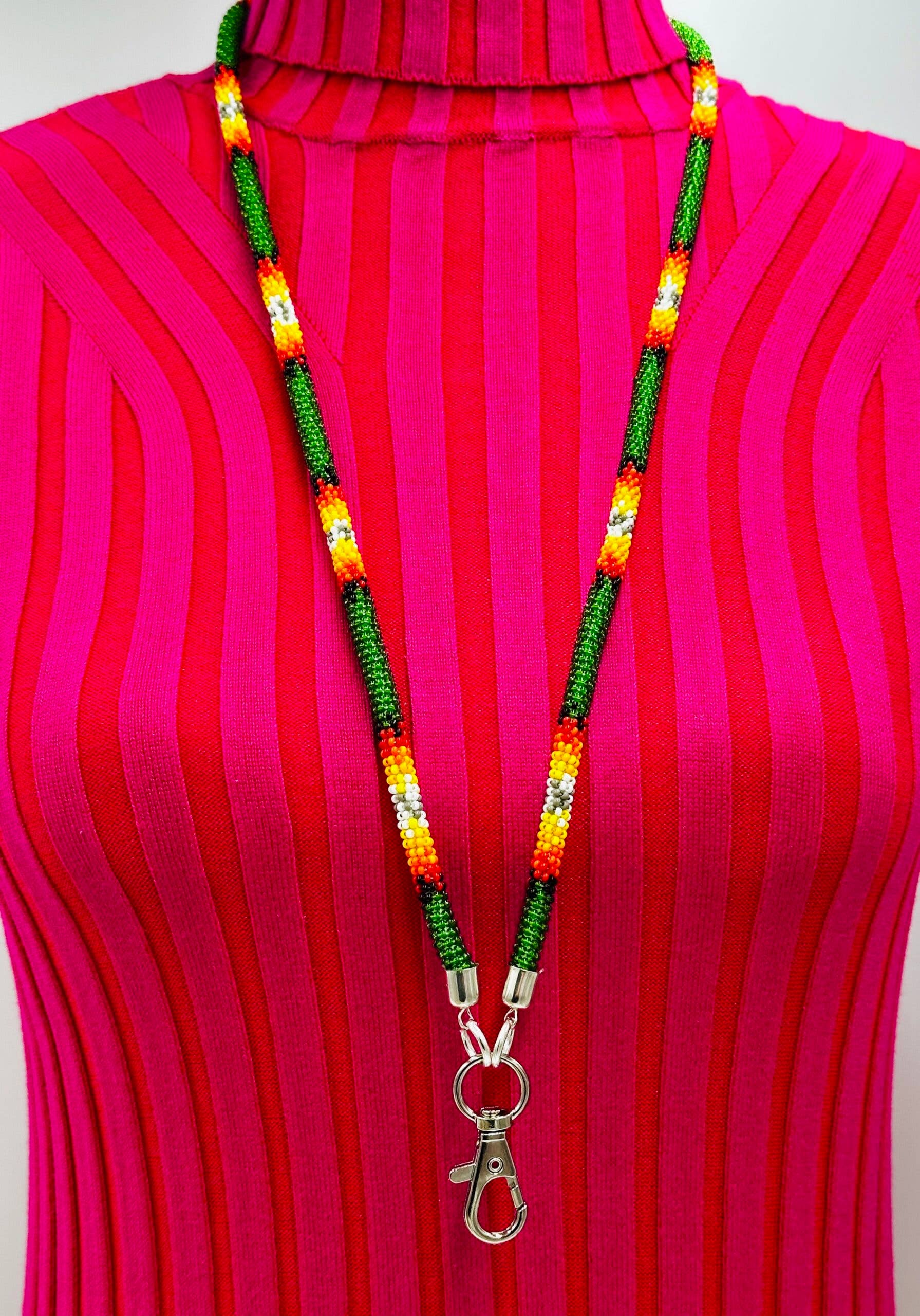 BEADS CORNER - Vente Lanière – femme - Lanière tissée verte du sud-ouest avec perles faites à la main4