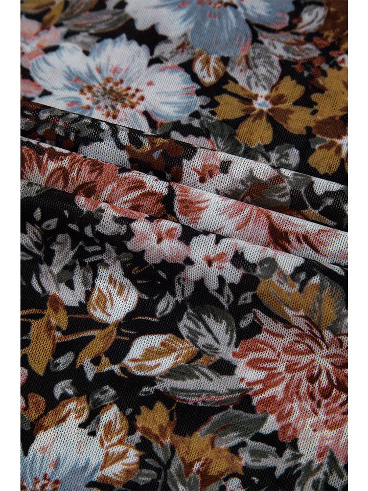 Brown Floral Mesh Long Sleeve Blouse for wholesale on Faire