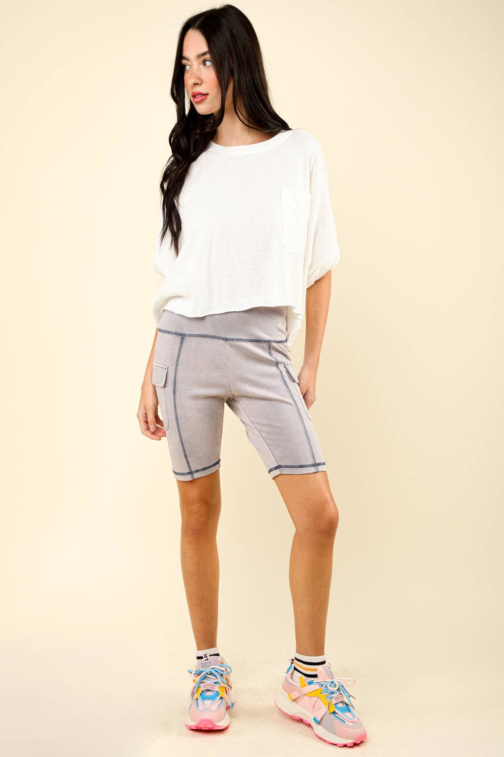 VERY J – Engroshandel Shorts – Kvinder – NP70303-vaskede bløde strikkede Cargo cykelshorts7