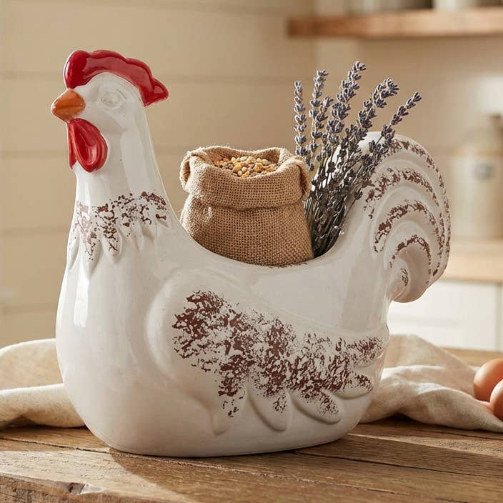 White Rooster Ceramic Bowl & Decorative Holder for wholesale by Drew Derose Design
