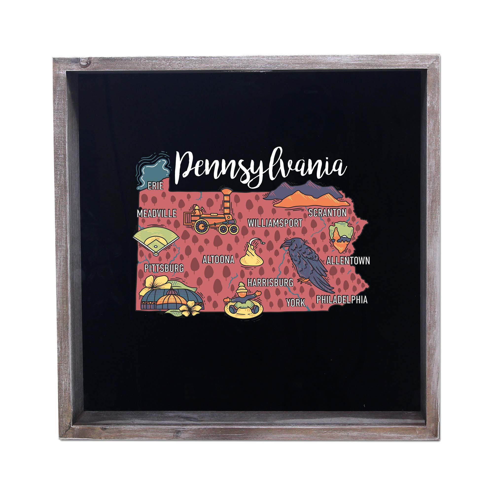 Torched Products - Wholesale Sign - State Map Design Shadow Box - Gray35