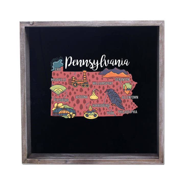 Torched Products - Wholesale Sign - State Map Design Shadow Box - Gray35