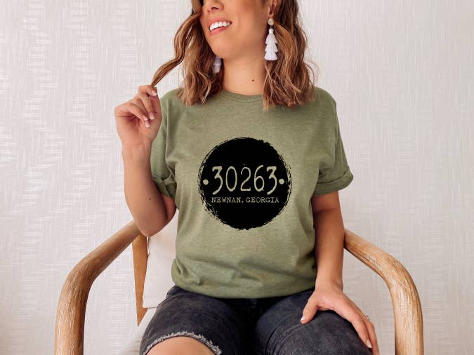 Julie Jersey Designs - Wholesale Screen Printed T-Shirt - Women's - Custom or personalized zipcode and city state stamped tshirt