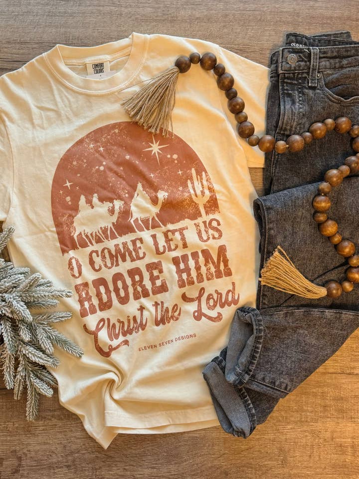 O Come Let Us Adore Him Western Tee for wholesale by Eleven Seven Designs