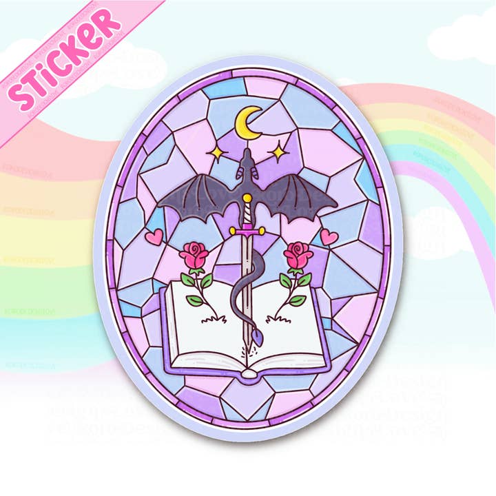 Romantasy stained glass dragon sticker for kindle, bookish for wholesale by RoroDesignsLove