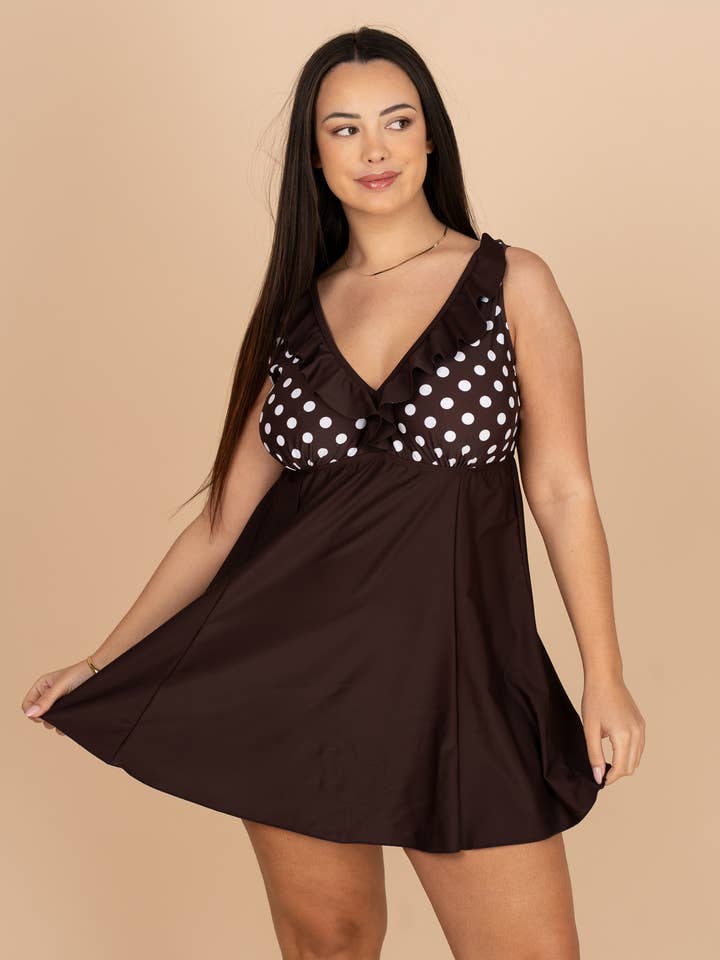 Eendelige tankini met jurkeffect en stippen, grote maat voor wholesale door SUNTEX