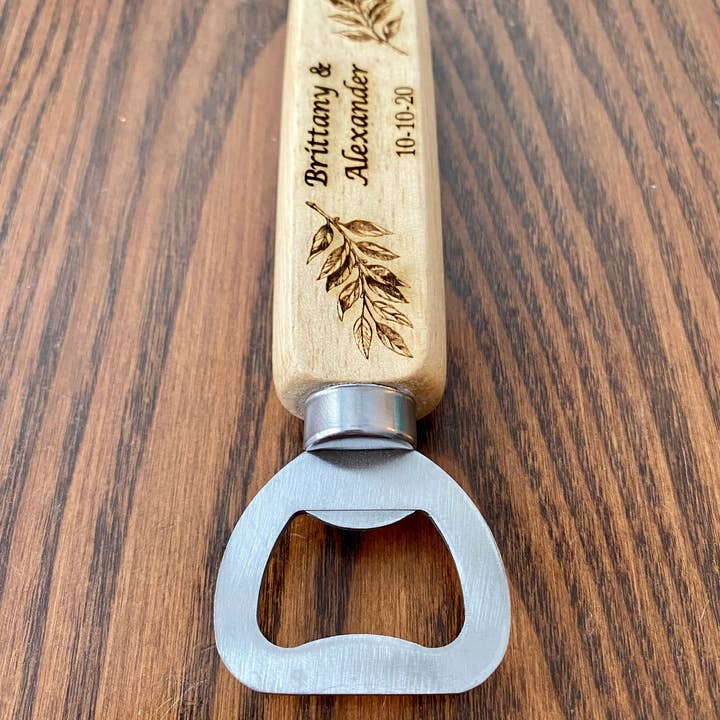 Munsell Made - Wholesale Party gift - Custom Wood Bottle Opener Wedding Favors - Leaves3