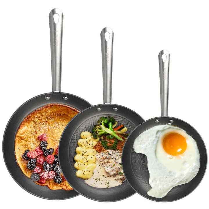 Cuisiland Ensemble de poêles en fonte alvéolée de 8", 9,5", 10,25" – Poêles antiadhésives avec manche long en acier inoxydable, compatibles four, rétention de chaleur classique, cuisson avec moins d'huile. pour la vente par Best-Z Trading Inc.