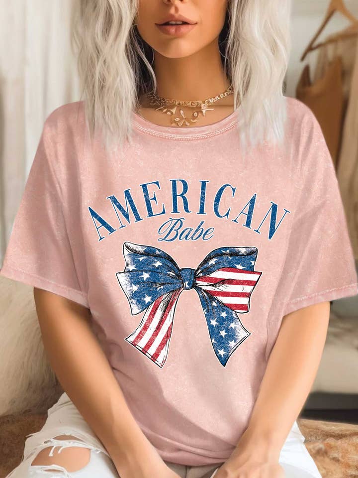 AMERICAN BABE COQUETTE FLAG BOW MINERAL GRAPHIC TSHIRTS for wholesale by Rustee Clothing