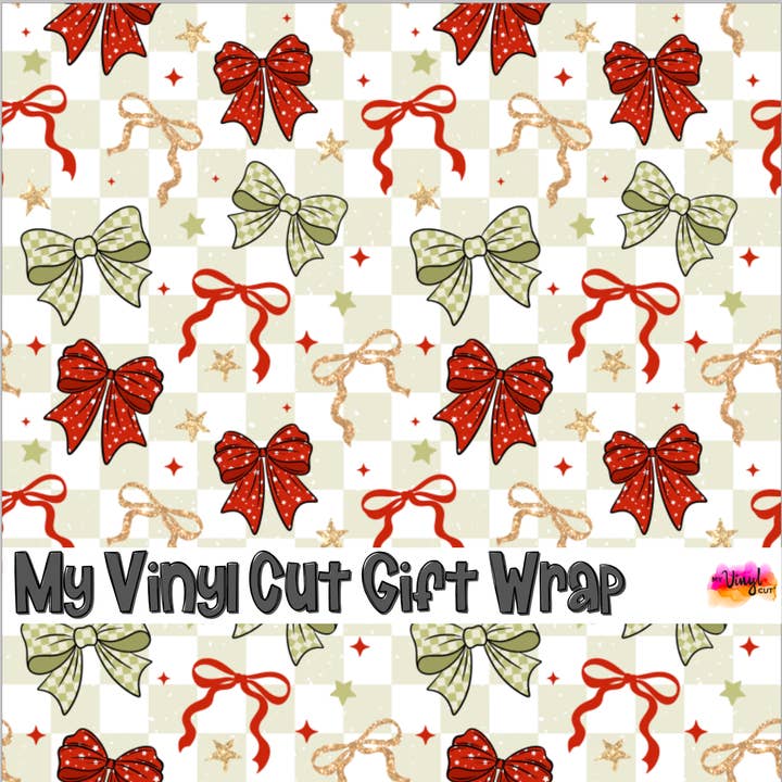 Christmas Gift Wrap Printed Wrapping Paper Red and Green Bows for wholesale by My Vinyl Cut