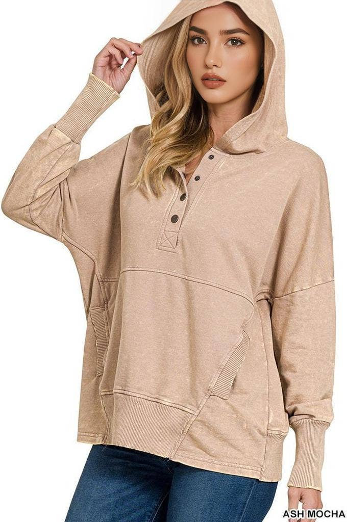 42POPS - Wholesale Hoodie – Women's - `.French Terry Acid Wash Kangaroo Pocket Hoodie