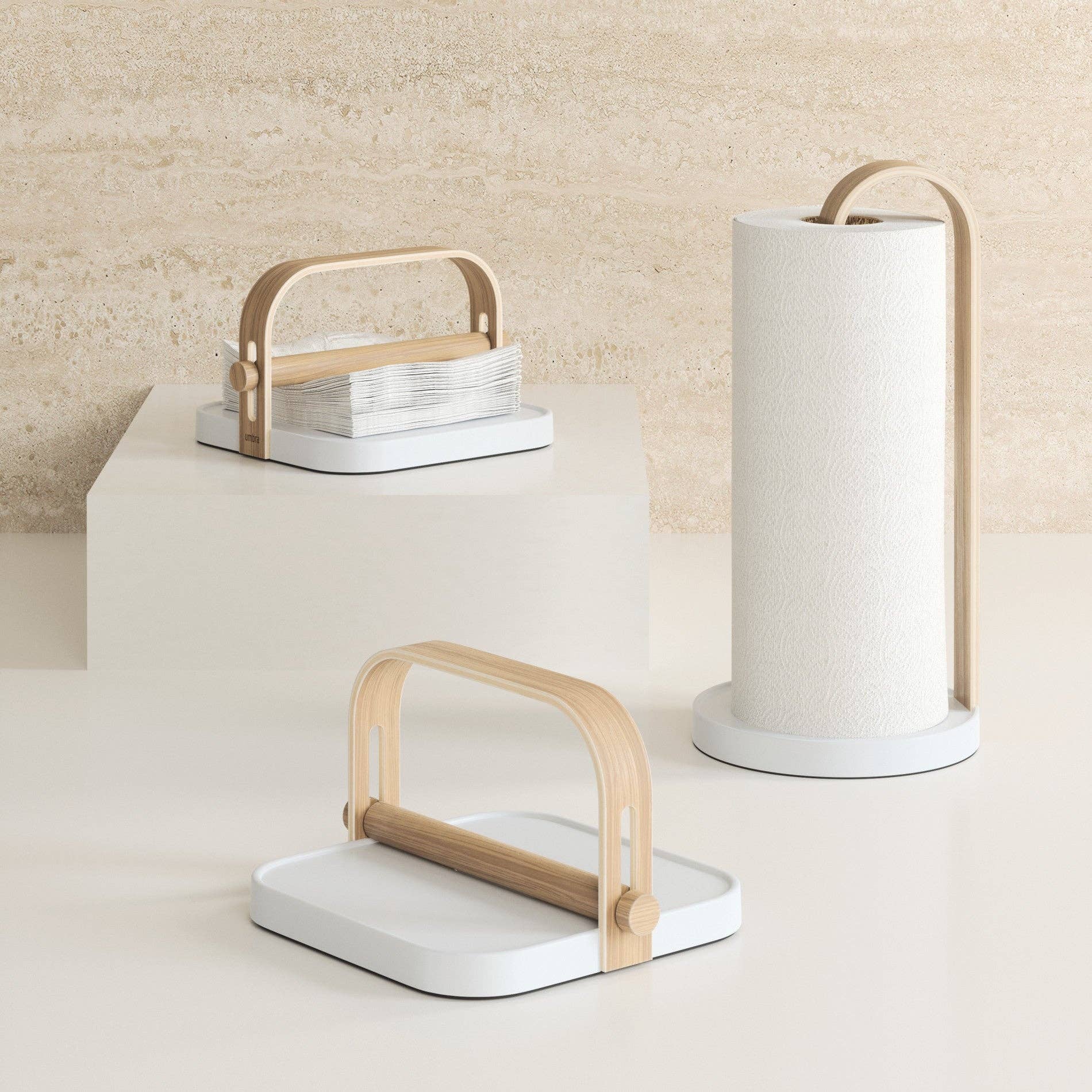 White Natural Bellwood Napkin Holder for wholesale on Faire2